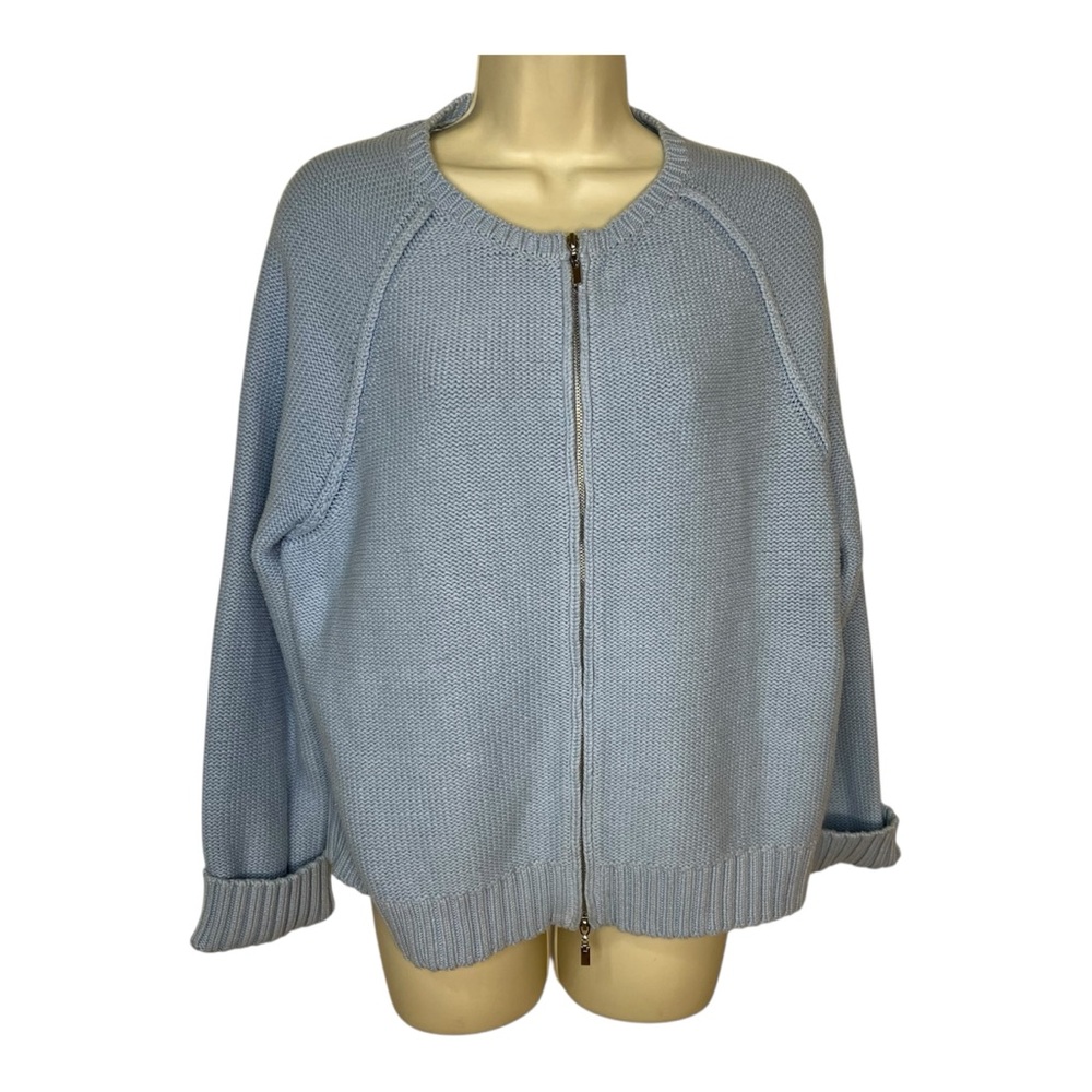 Lord & Taylor Blue Knit VTG Cotton Sweater Full Zip Sweater Jacket Top